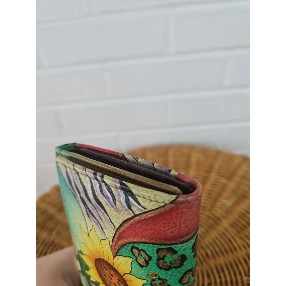 Anna By Anuschka Hand-Painted Leather Checkbook  Sunflower  Mixed Animal Print